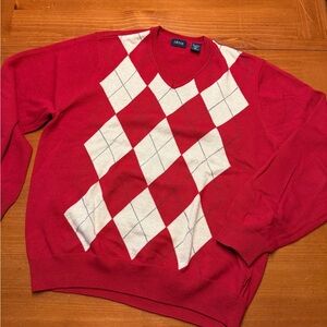 Izod Red and White-Beige V-Neck Sweater